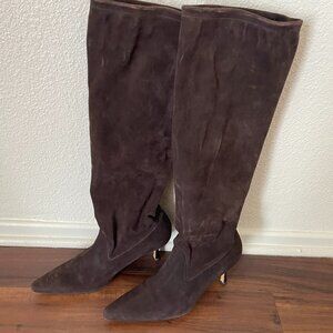 Manolo Blahnik Brown Suede Knee-High Heeled Boots